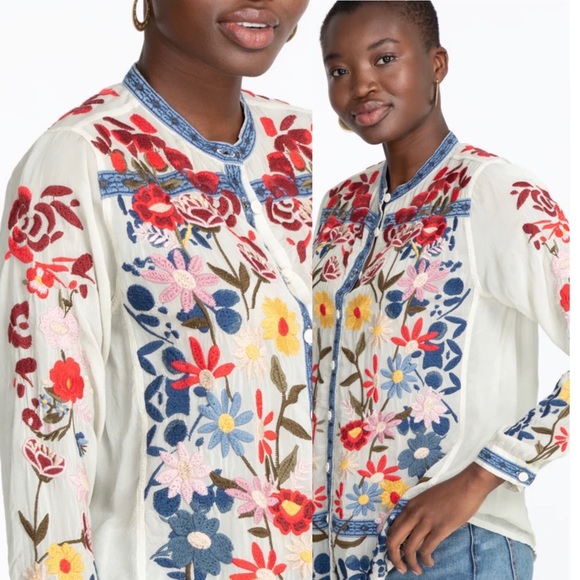 Johnny Was Edie Floral-Embroidered Button-Down Blouse Size XXS - Picture 8 of 10